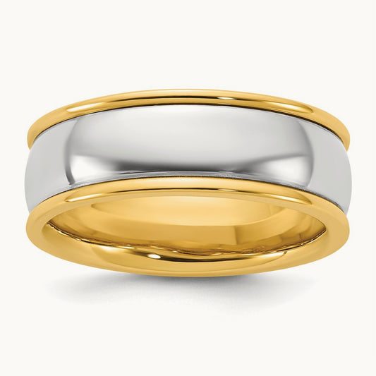 Y/W Half Round Wedding Band, 7mm, 14K Two-tone