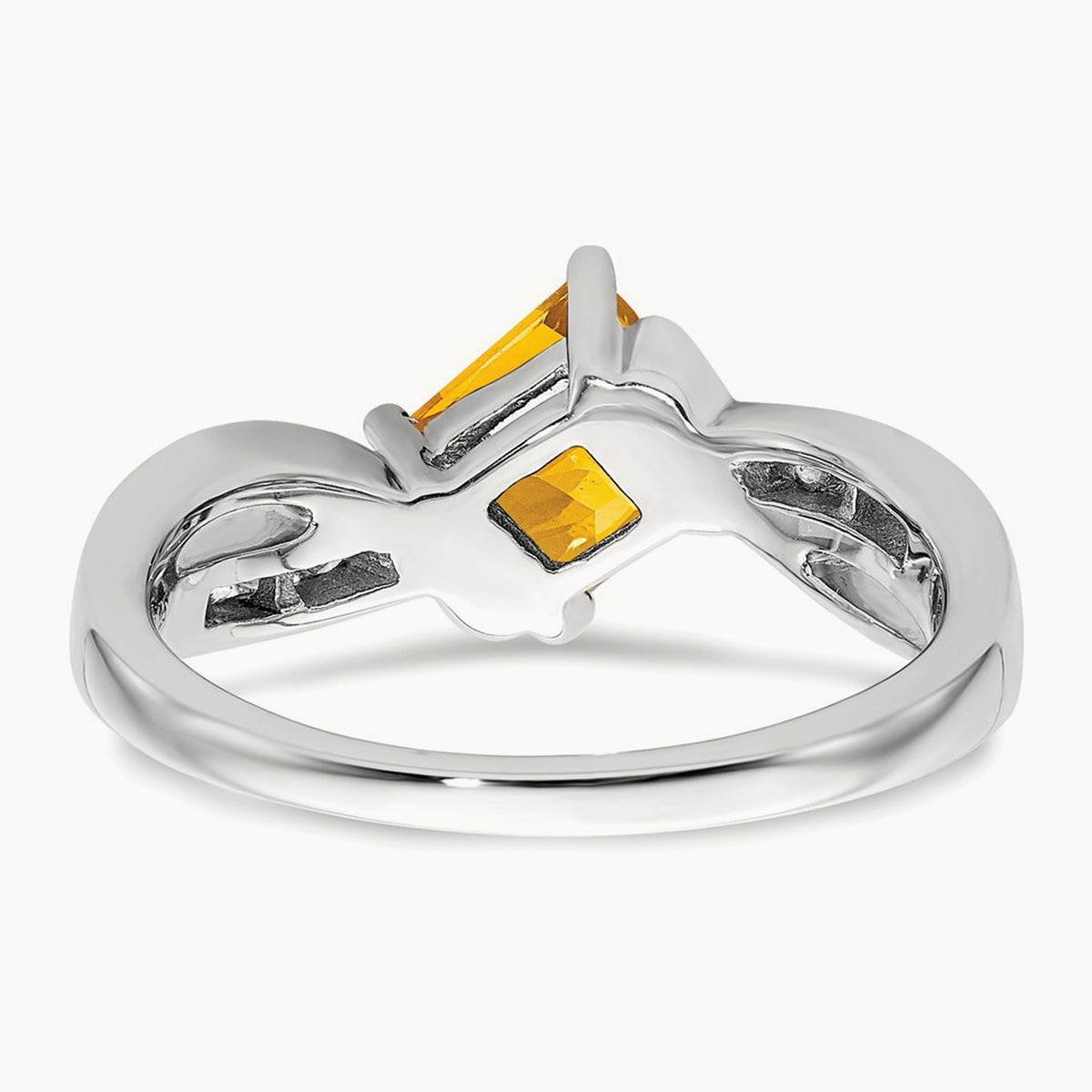 Square Citrine and Diamond Ring, 14K White Gold