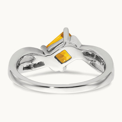 Square Citrine and Diamond Ring, 14K White Gold