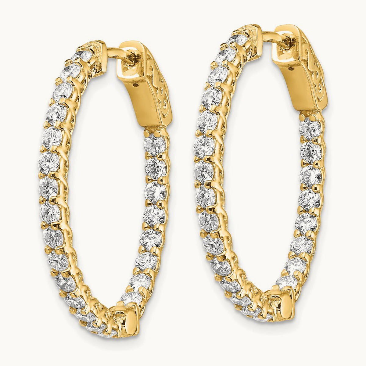 Diamond Oval Hoop w/Safety Clasp Earrings, 14K