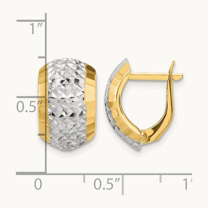 w/ White Rhodium Diamond-cut Hinged Earrings, 14K