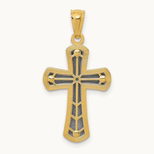 Rhodium Polished Cross Pendant, 14K