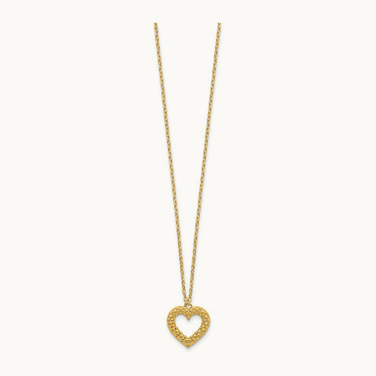Polished Textured Heart 18 in Necklace, 14K