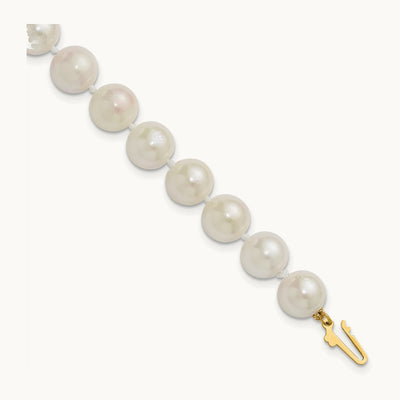 8- Round White Saltwater Akoya Cultured Pearl Bracelet, 9mm, 14K