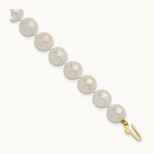 8- Round White Saltwater Akoya Cultured Pearl Bracelet, 9mm, 14K