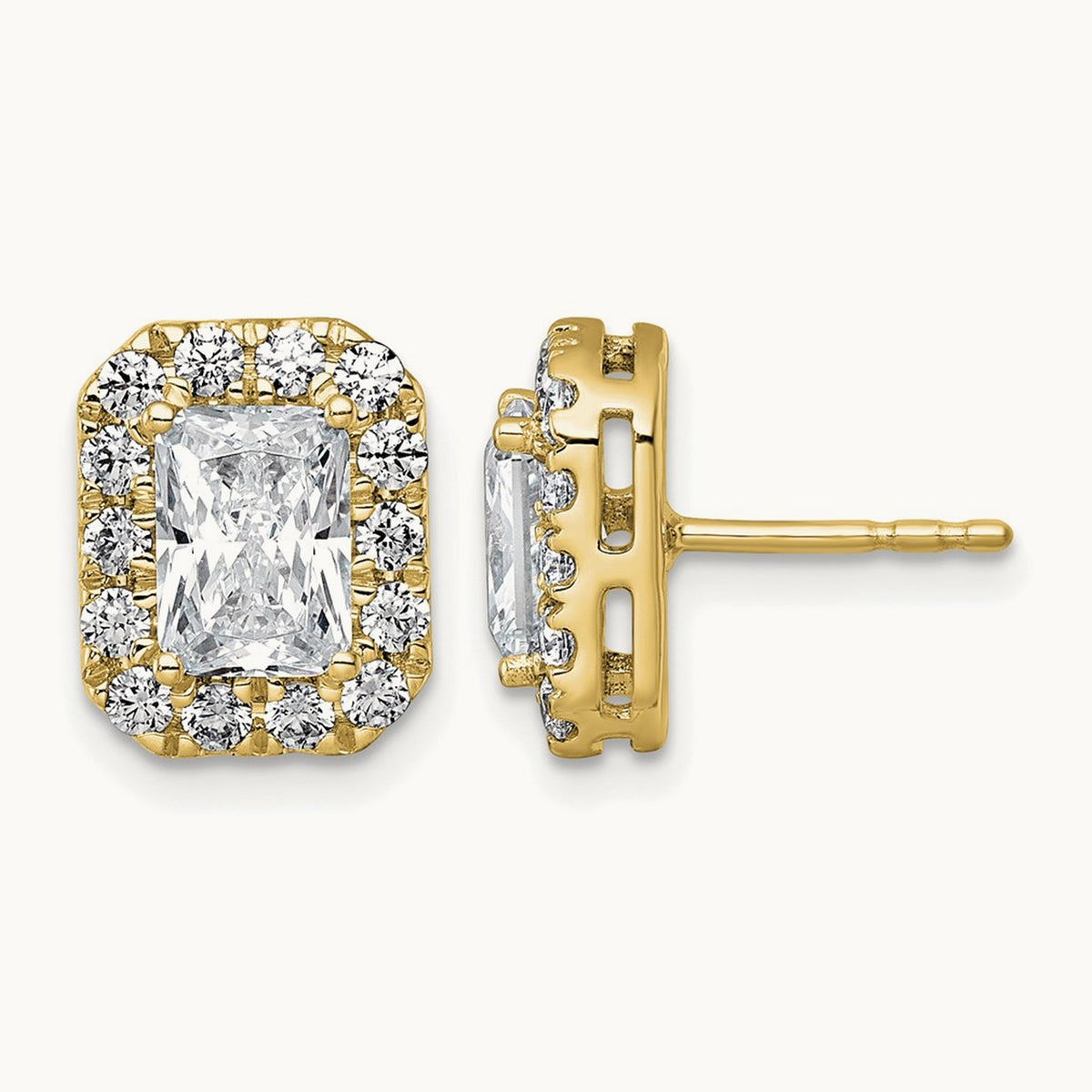 Radiant Halo Post Earrings, 0.50-8.50 ct tw Lab-Grown Diamond — 2 3/4 ct, 14K Yellow Gold
