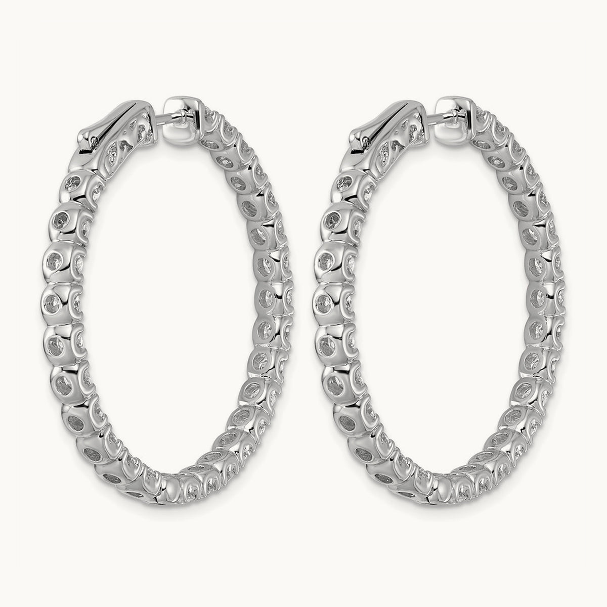 Diamond Round Hoop w/Safety Clasp Earrings, 14K White Gold