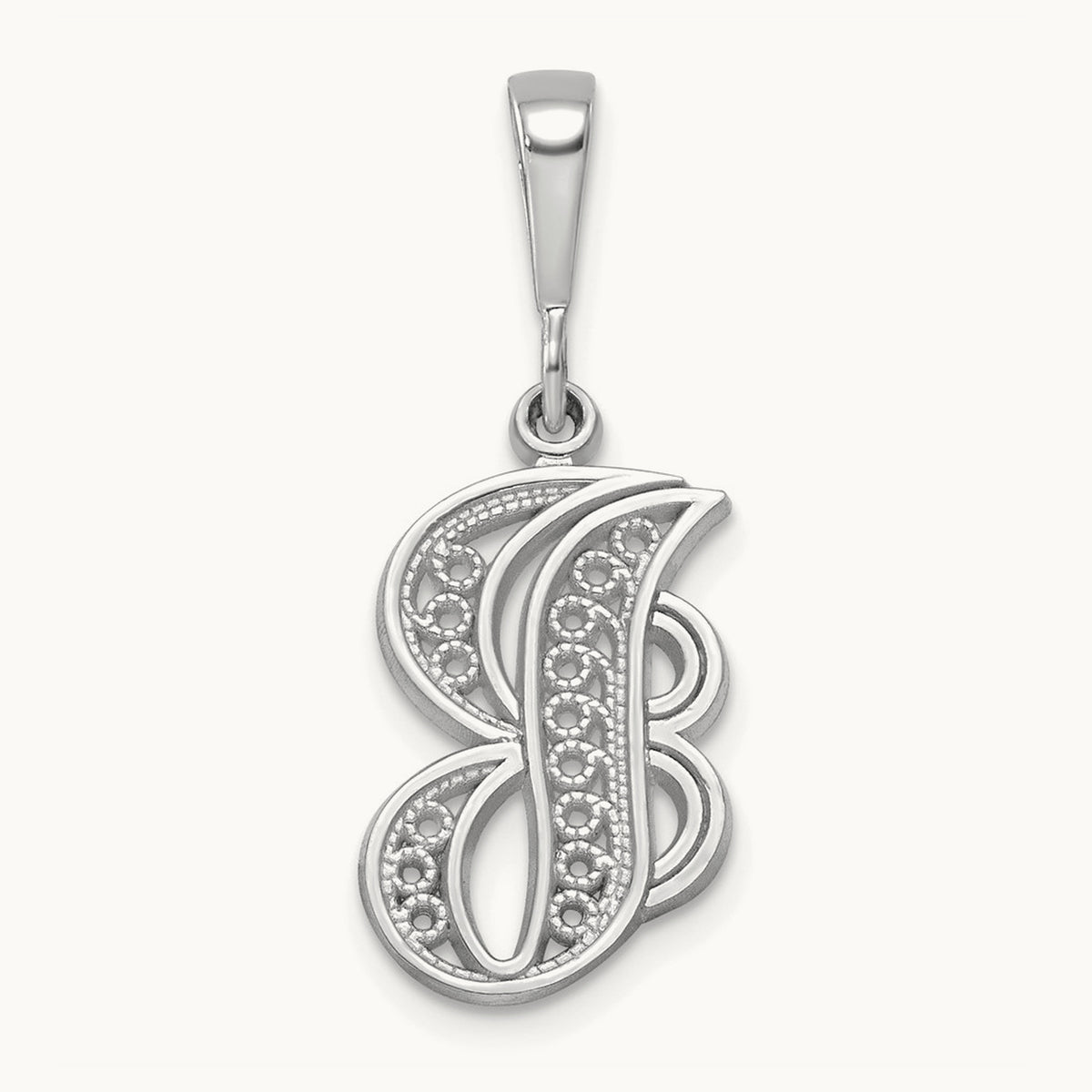 Solid Polished Script Filigree Initial Pendant — J