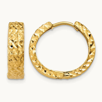 Diamond-cut Hinged Hoop Earrings — 14K Yellow Gold, 14mm