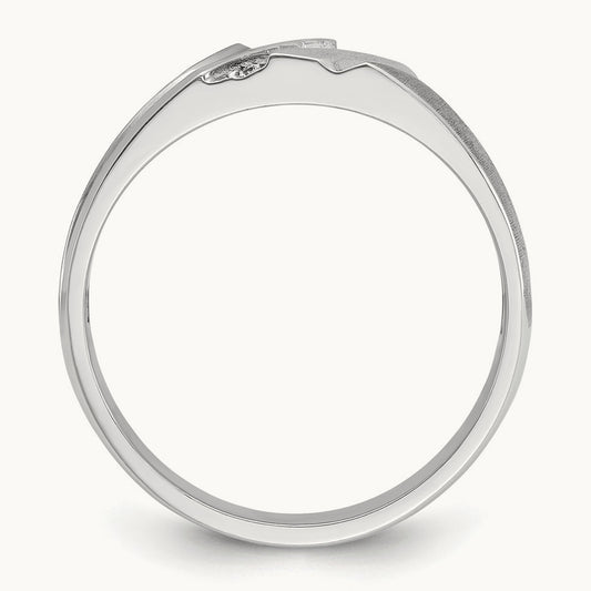 IBGoodman Men's Polished Satin & Grooved 5-Stone Diamond Ring, 14K White Gold