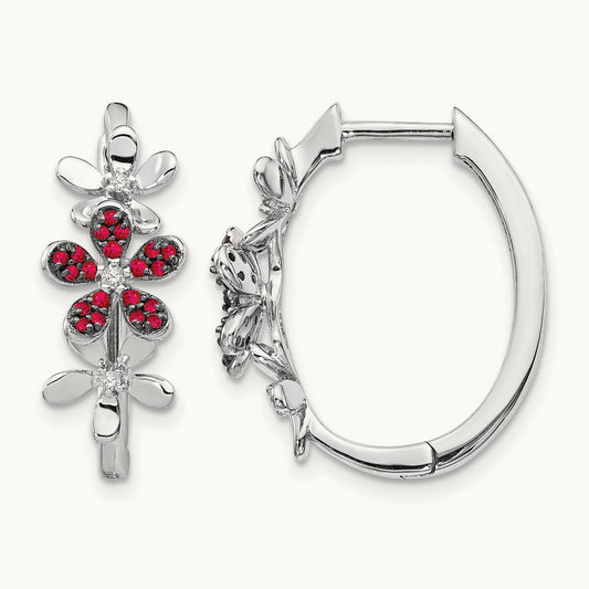 Diamond and Ruby Earrings, 14K White Gold