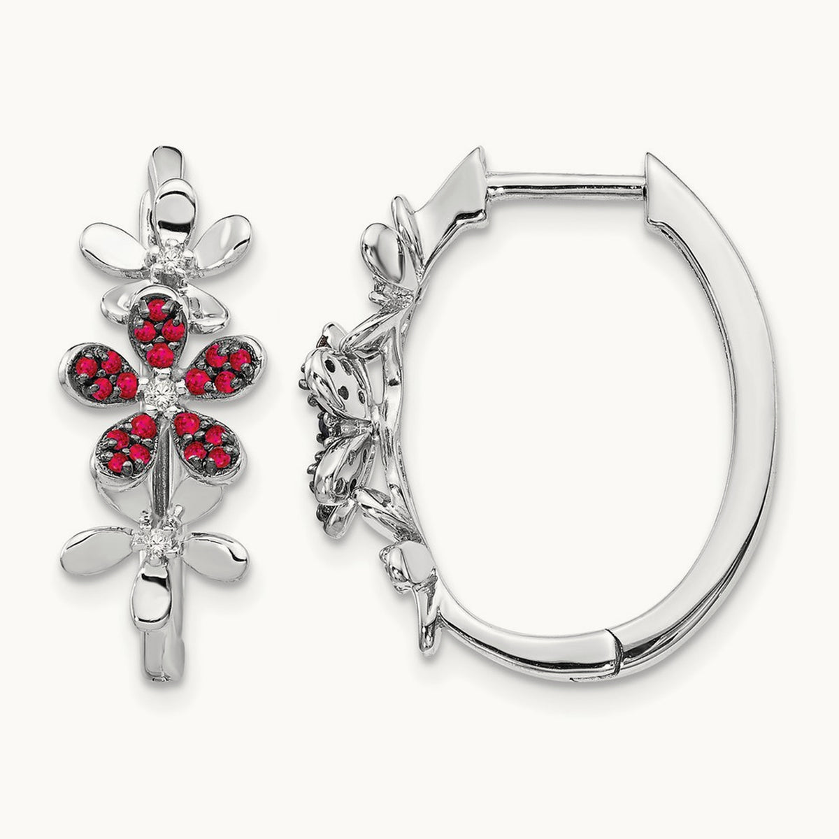 Diamond and Ruby Earrings, 14K White Gold