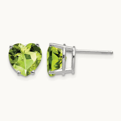Heart Peridot earring, 8mm, 14K White Gold