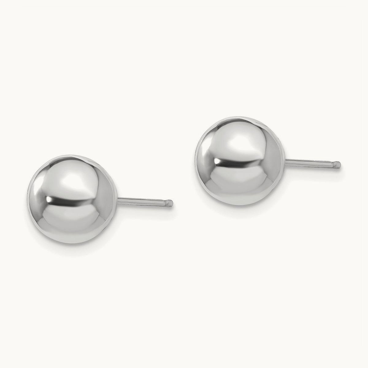 Polished Ball Post Earrings — 14K White Gold, 8mm