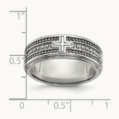 Polished Cross Grooved Band, 7.7mm, Stainless Steel