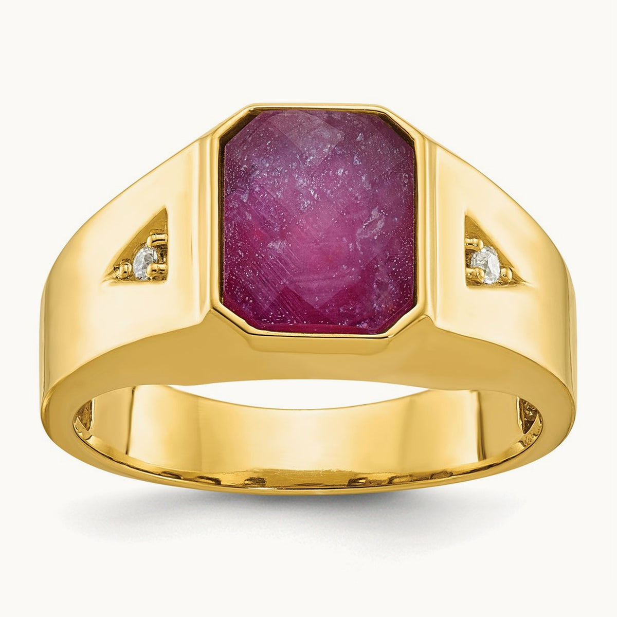 IBGoodman Men's Created Ruby Doublet Stone and Diamond Complete Ring, 14K
