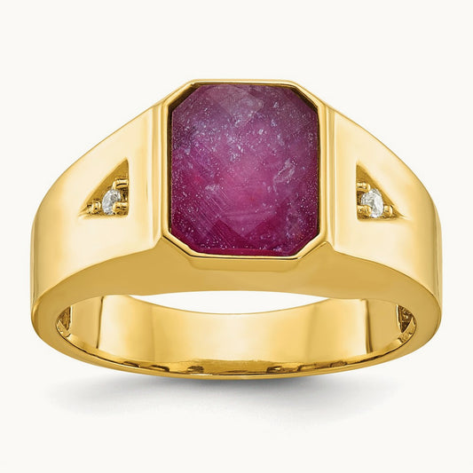 IBGoodman Men's Created Ruby Doublet Stone and Diamond Complete Ring, 14K