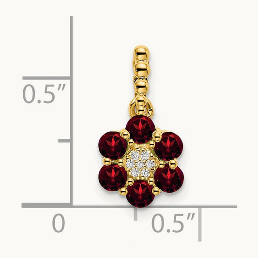 Garnet and Diamond Floral Pendant, 14K