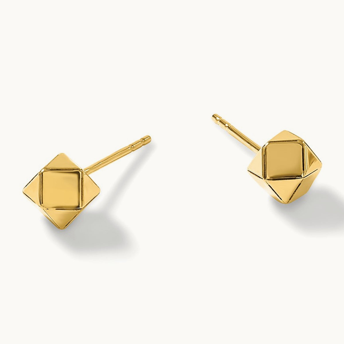 Polished Geometric Ball Post Earrings — 14K Yellow Gold