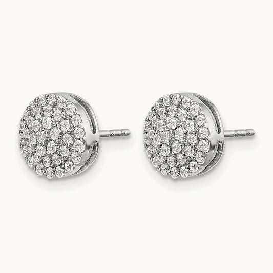 Diamond Round Cluster Post Earrings, 14K White Gold