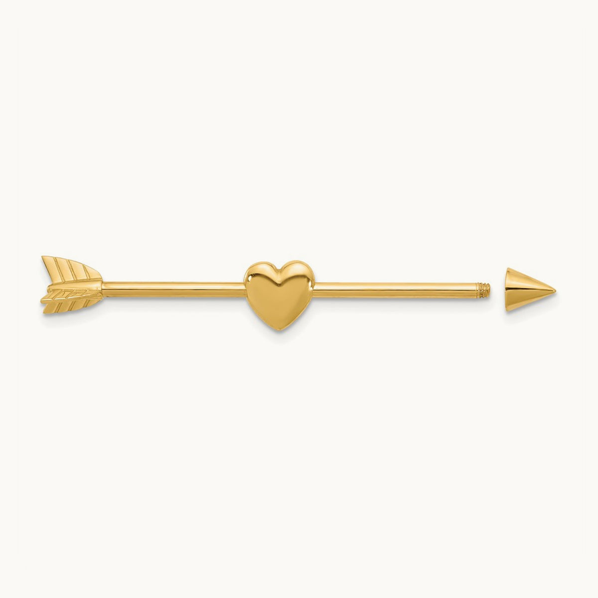 14 Gauge Polished Arrow with Heart Industrial Body Jewelry, 14K