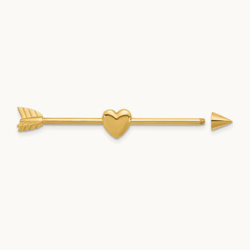 14 Gauge Polished Arrow with Heart Industrial Body Jewelry, 14K