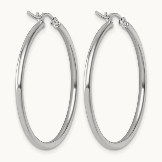 Polished Hinged Hoop Earrings, 10K White Gold — Leslie's