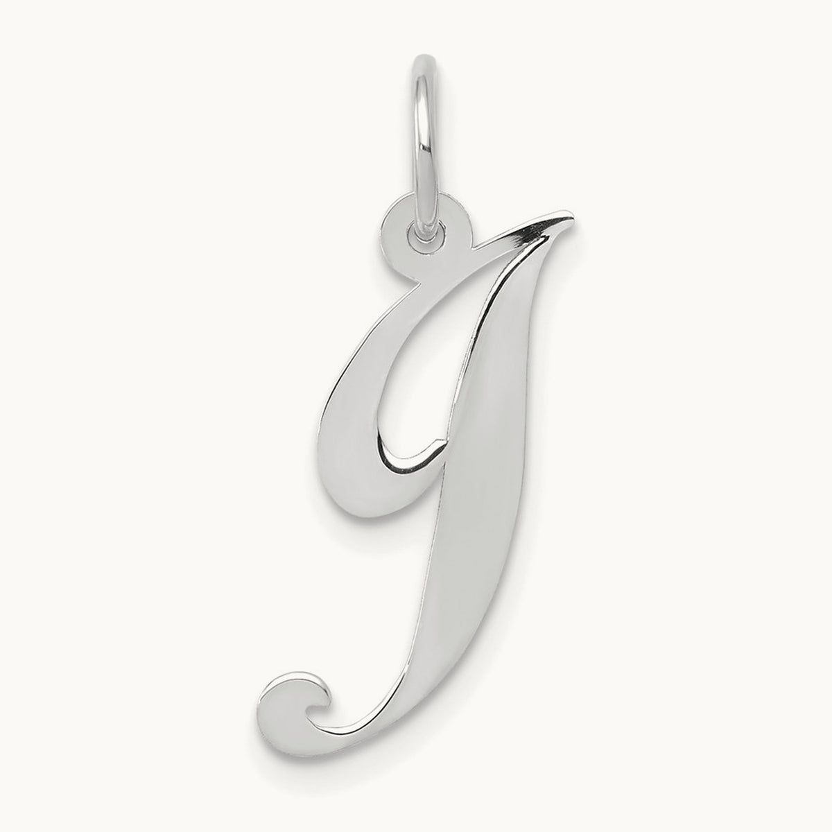Medium Fancy Script Initial Charm — 14K White Gold, J