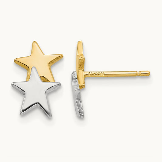Polished Star Post Earrings, 14K with Rhodium