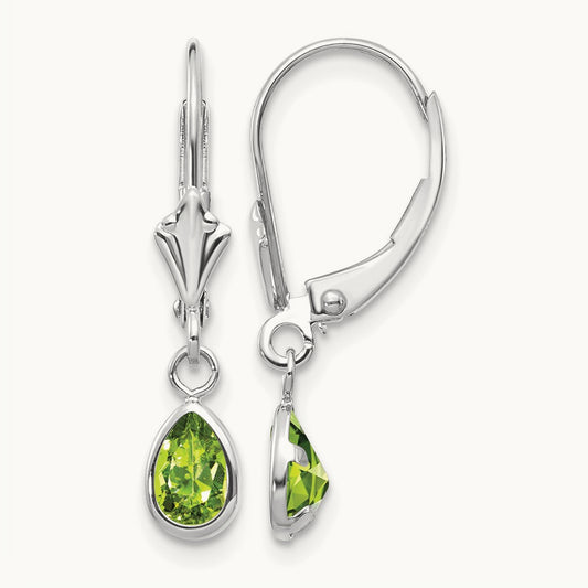 6x4mm Peridot/August Earrings, 14K White Gold