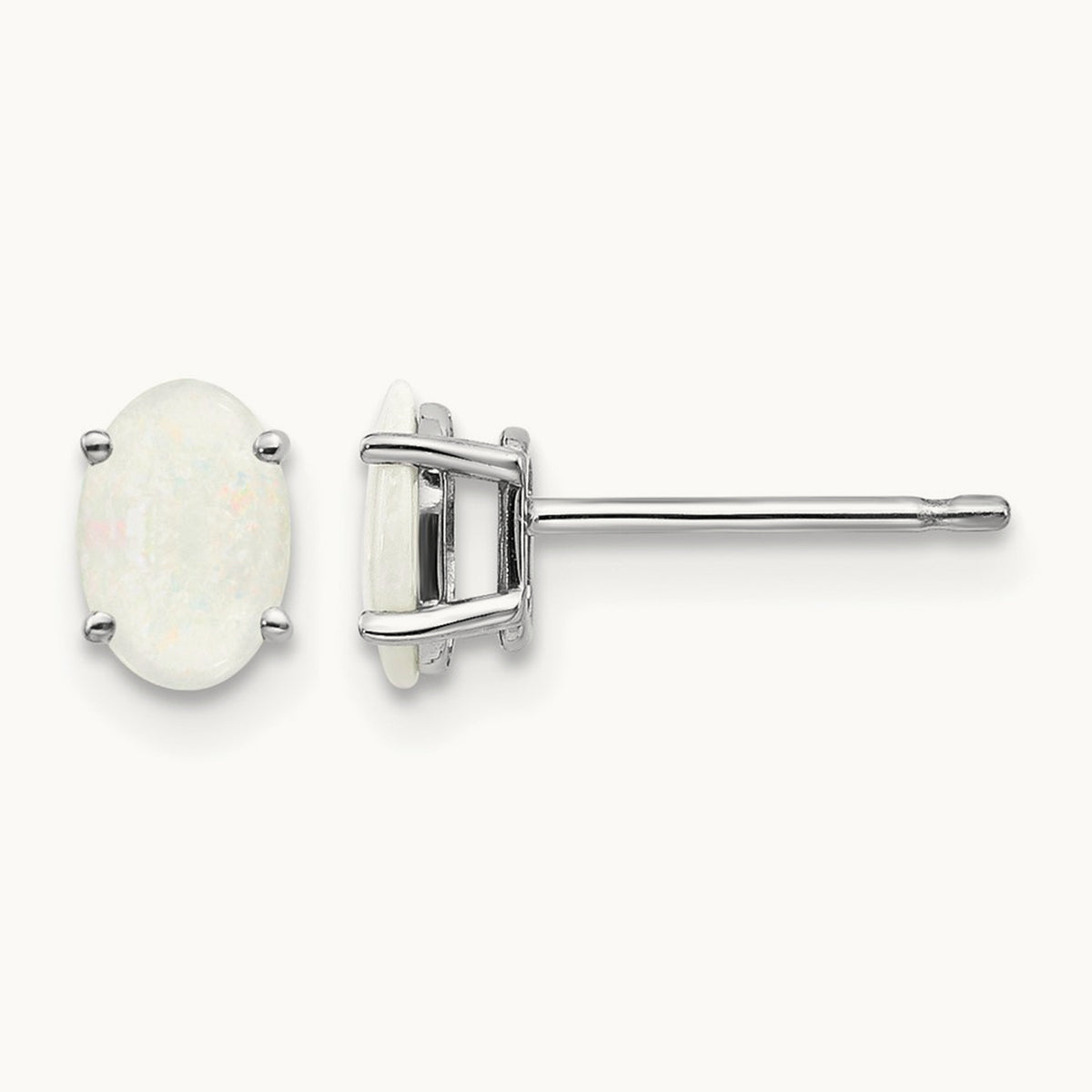 6x4mm Opal Earrings, 14K White Gold