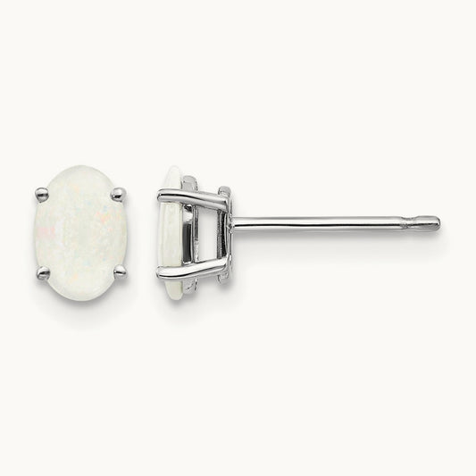 6x4mm Opal Earrings, 14K White Gold