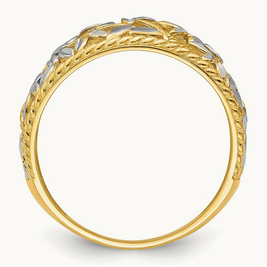 w/Rhodium Diamond-cut Filigree Leaf Ring, 14K