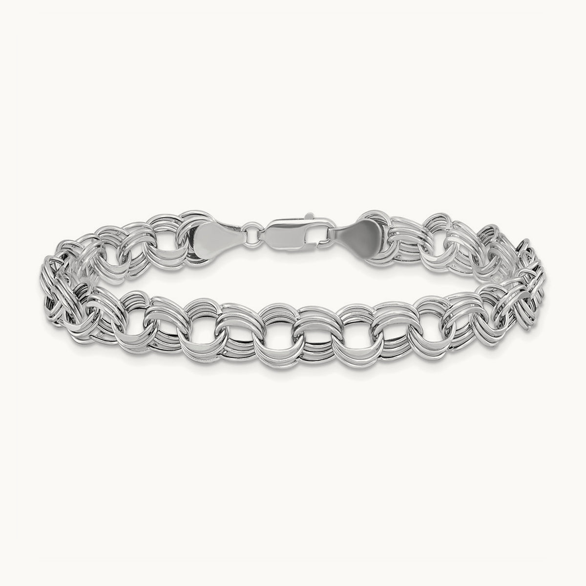 Lite Triple Link Charm Bracelet — 14K White Gold, 8mm