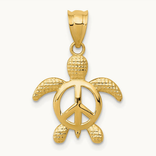 Peace Turtle Pendant, 14K