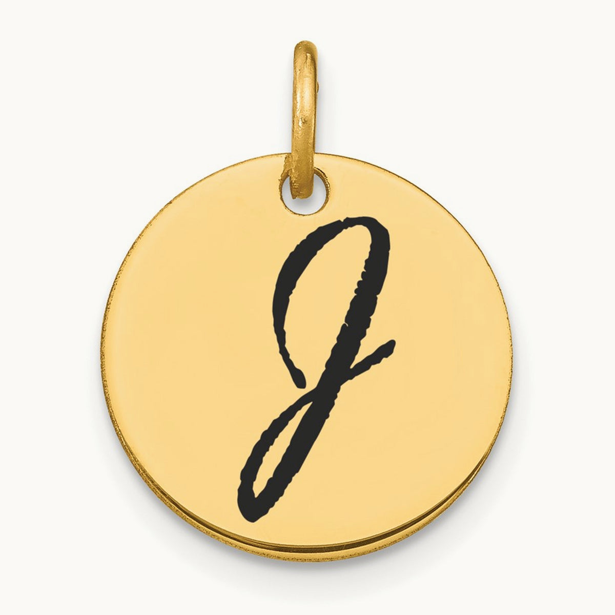 Polished Black Enamel Initial Disk Charm — 14K Yellow Gold, J