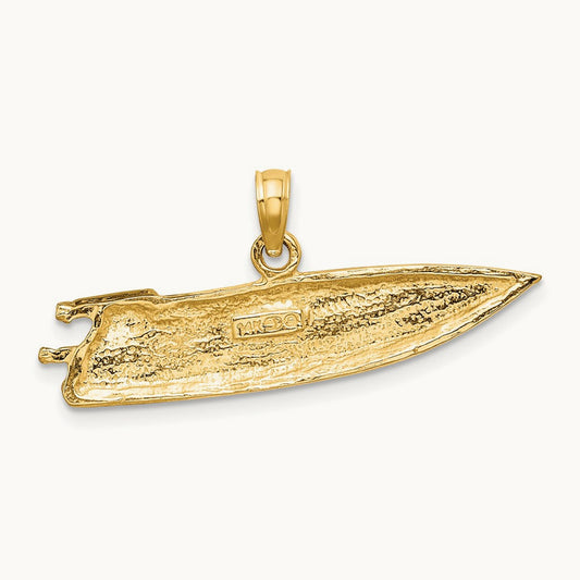 2-D Textured SPEED BOAT Charm, 14K