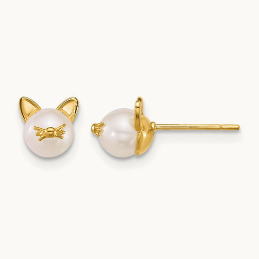 Polished Freshwater Cultured Pearl Cat Post Earrings, 14K