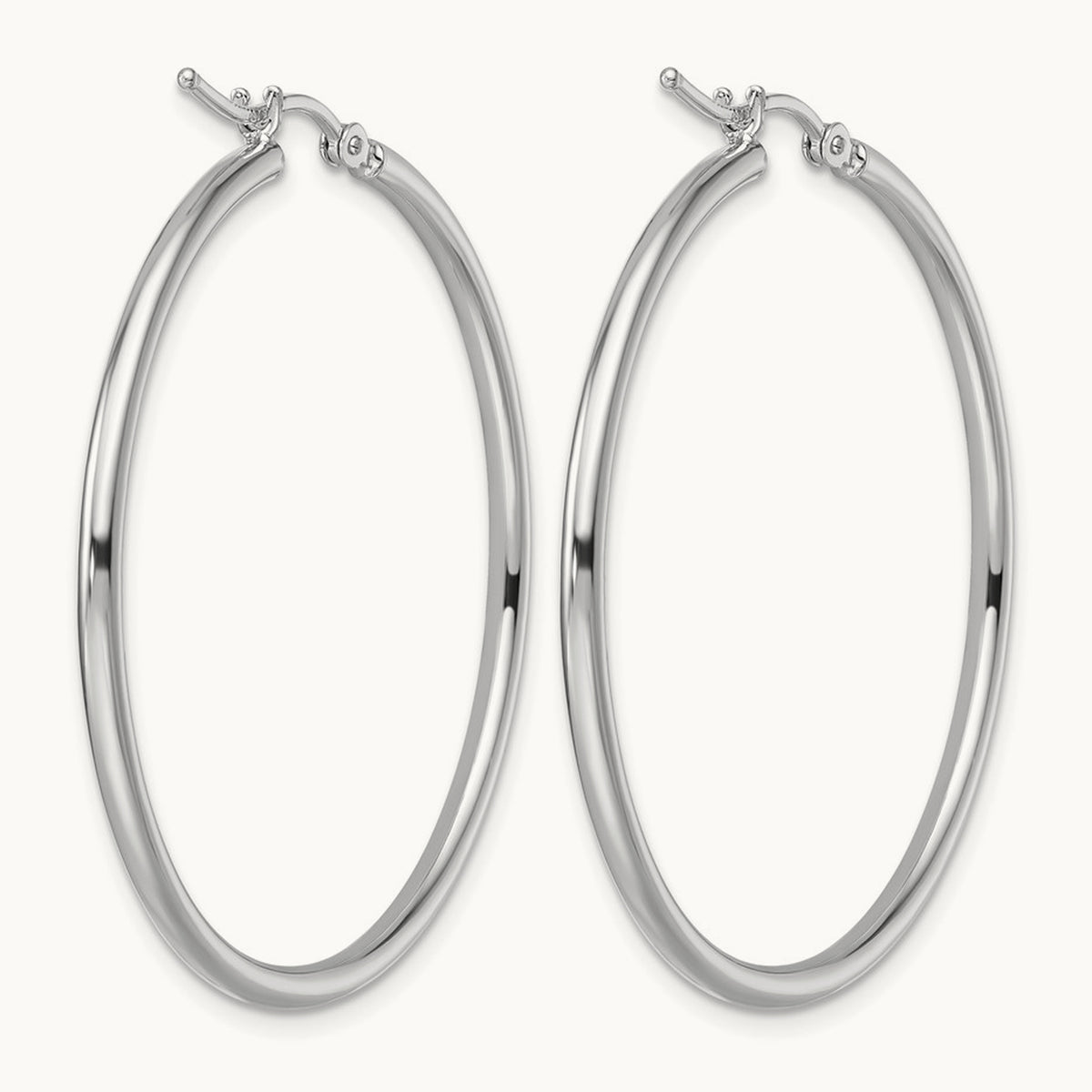 Polished Hinged Hoop Earrings — 14K White Gold, 2x40mm