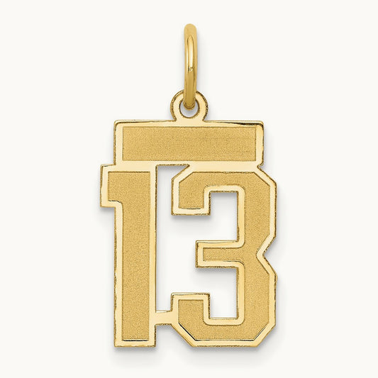 Small Satin Number 13 Charm, 14K