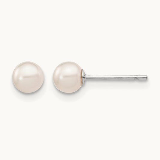 4- Round White Saltwater Akoya Cultured Pearl Earrings, 5mm, 14K White Gold