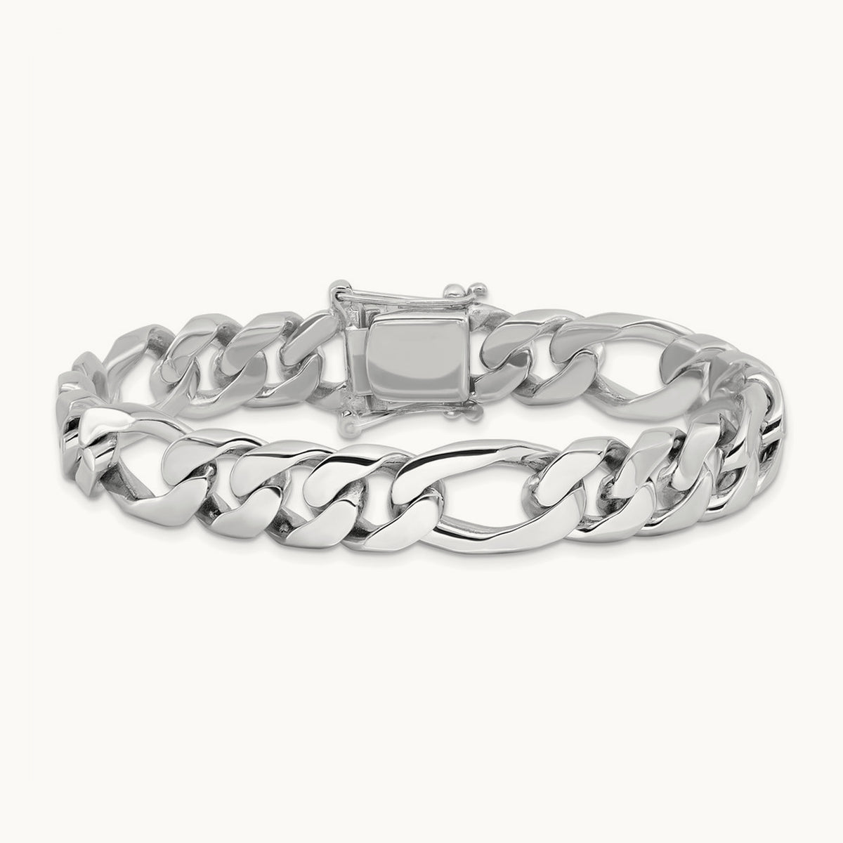 Hand-Polished Figaro Link Chain, 10mm, 14K White Gold