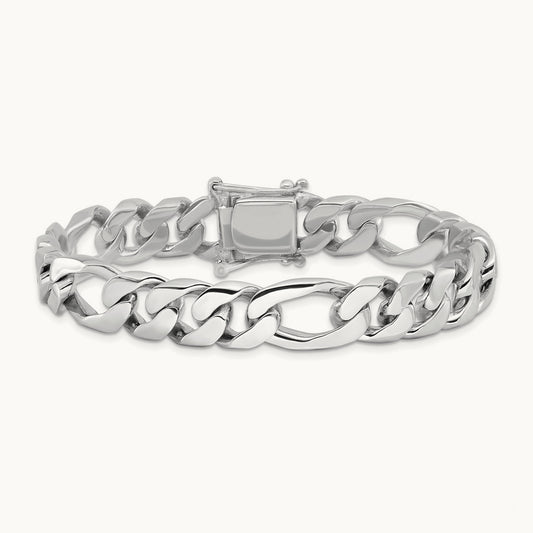 Hand-Polished Figaro Link Chain, 10mm, 14K White Gold
