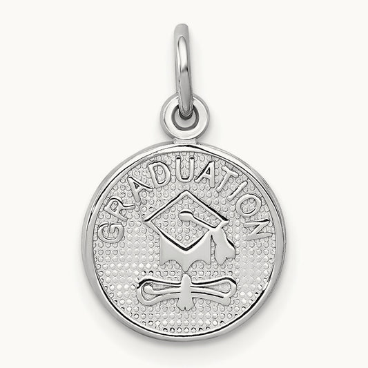 Polished GRADUATION Disc Charm, 14K White Gold