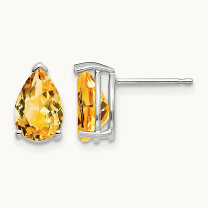 9x6mm Pear Citrine Earrings, 14K White Gold