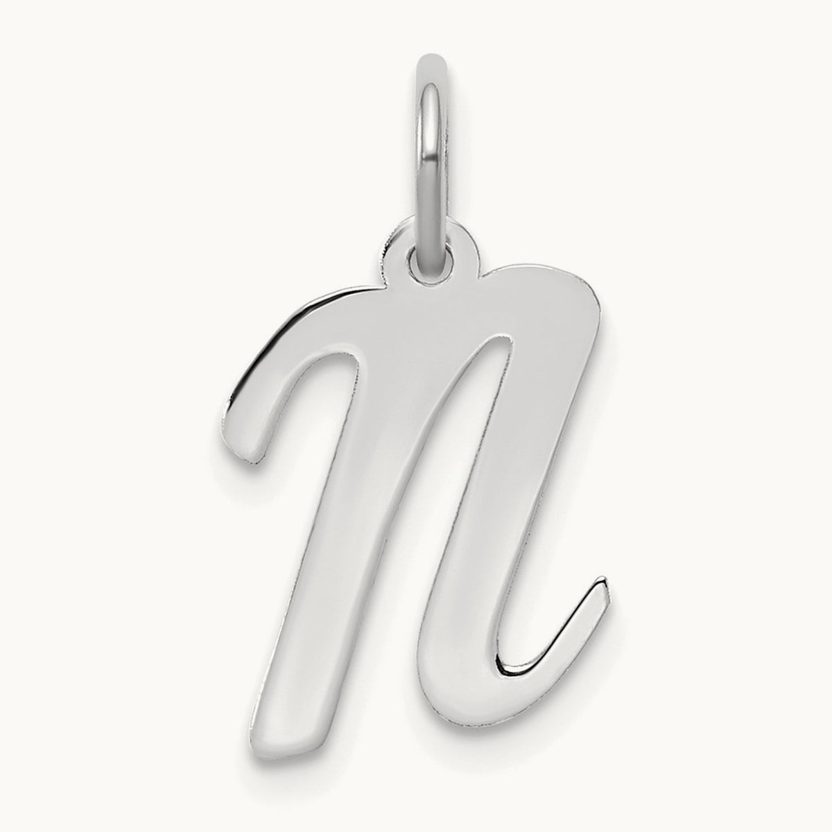 Medium Script Initial Charm — 14K White Gold, N