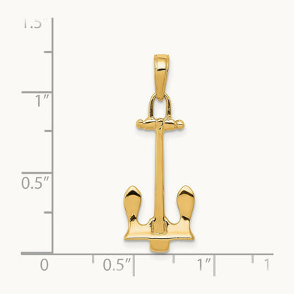 3D Navy Anchor Pendant, 14K