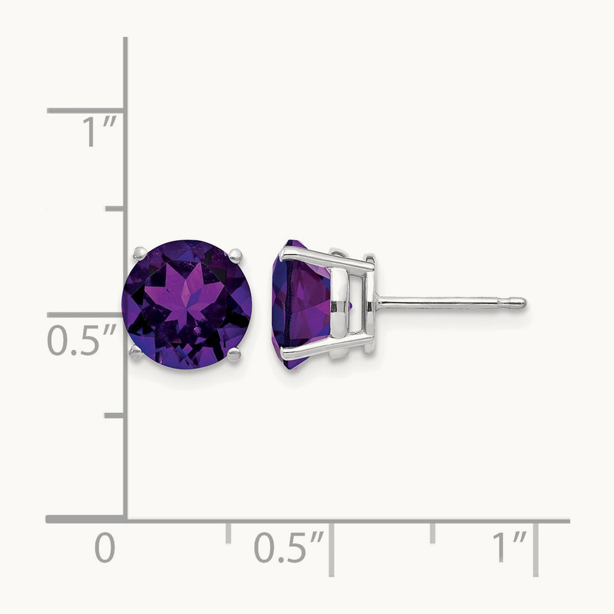 Amethyst Earrings, 8mm, 14K White Gold
