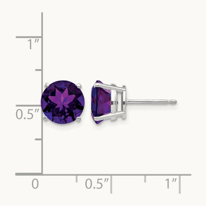 Amethyst Earrings, 8mm, 14K White Gold