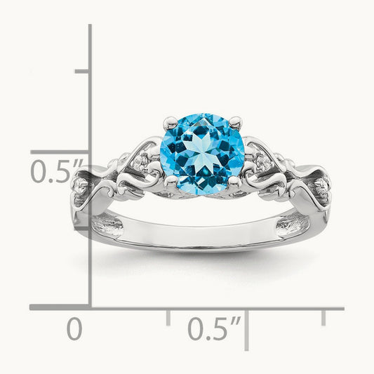 Polished Blue Topaz and Diamond Ring, 14K White Gold